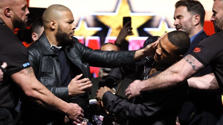 Chris Eubank Jr. slaps rival Conor Benn with an egg in face-off